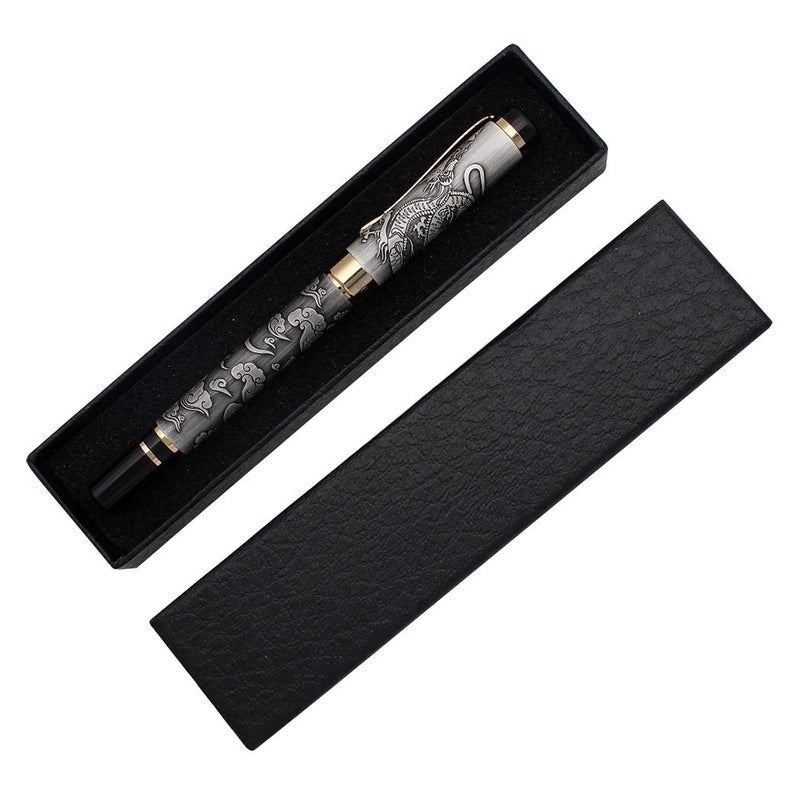 zoohot Ancient Silver Jinhao Dragon Fountain Pen Fine Nib Executive Fountain Pens Set, Vintage Pens Collection, Business Pen, Ink Refill Converter - Image 2